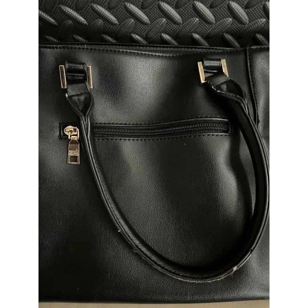 Marc New York Andrew Marc Black Faux Leather Satchel Purse Gold Tone Hardware